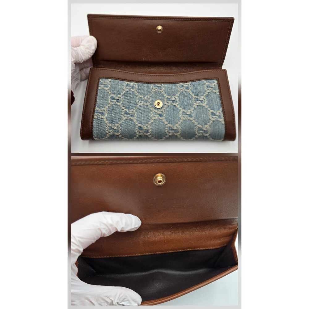 Gucci GG Monogram Denim Leather Long Wallet Blue Brown COA - Picture 13 of 13